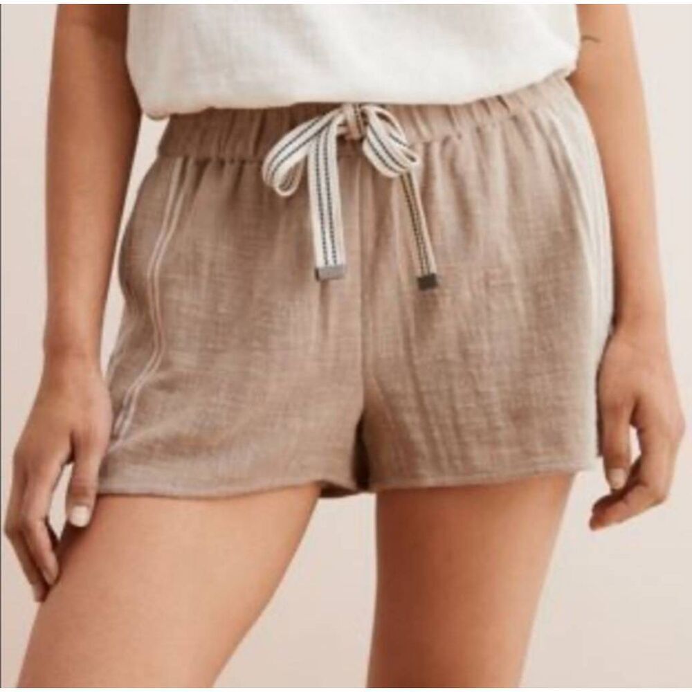 Aerie Breezy Gauze Stripe Shorts in Tan Size XL